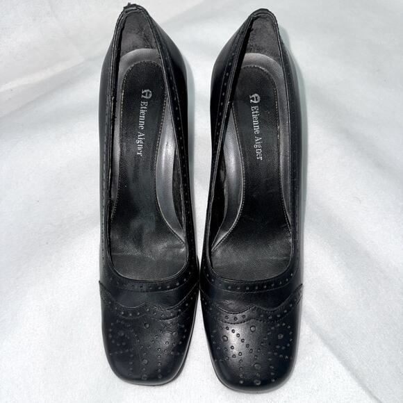 Etienne Aigner Camelot Women’s Chunky Heel Square Toe Pumps size 6.5 Heels Black - Picture 1 of 8